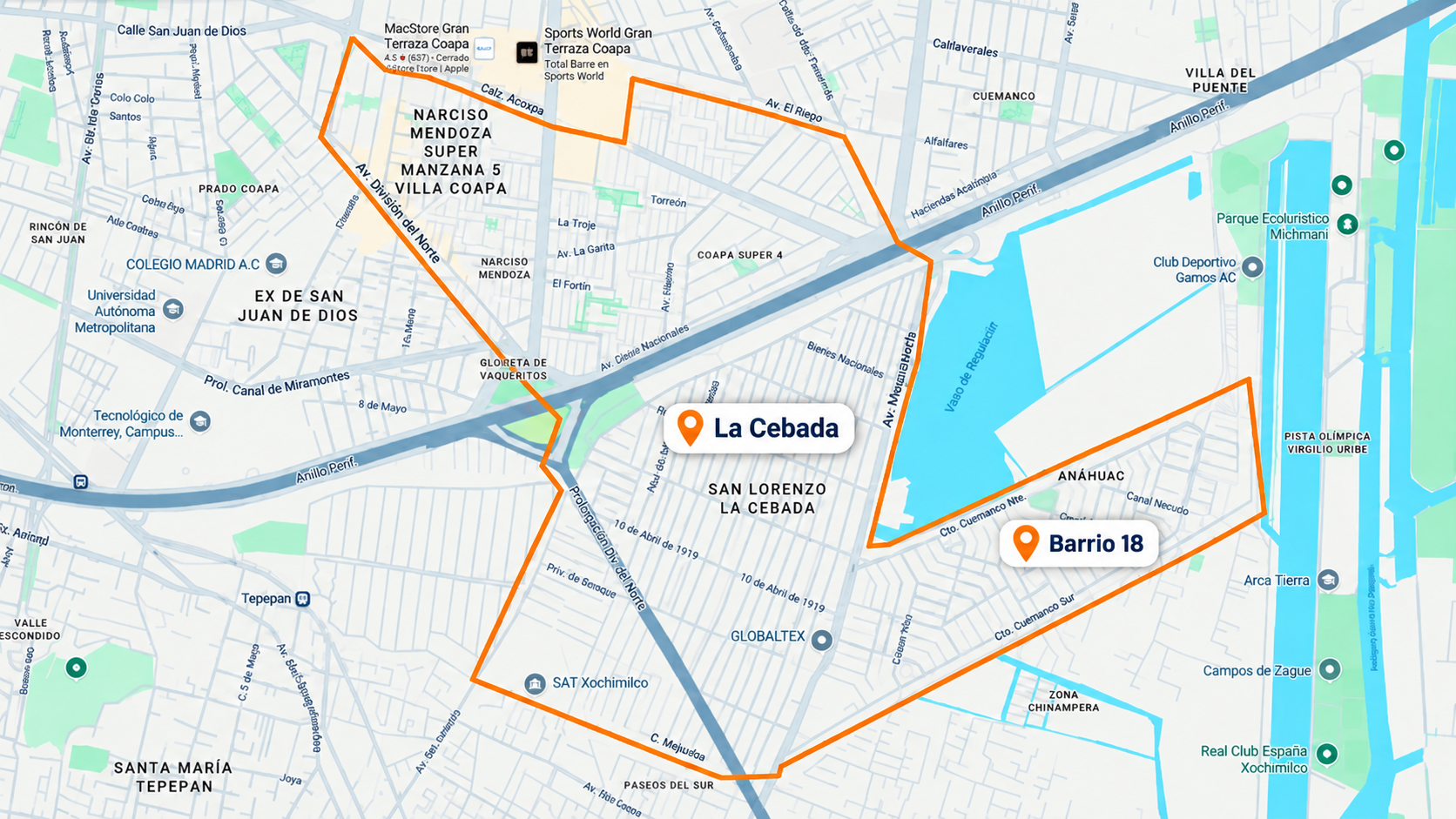 Cobertura inicial de JustDelivered en Barrio 18 y La Cebada, Xochimilco
